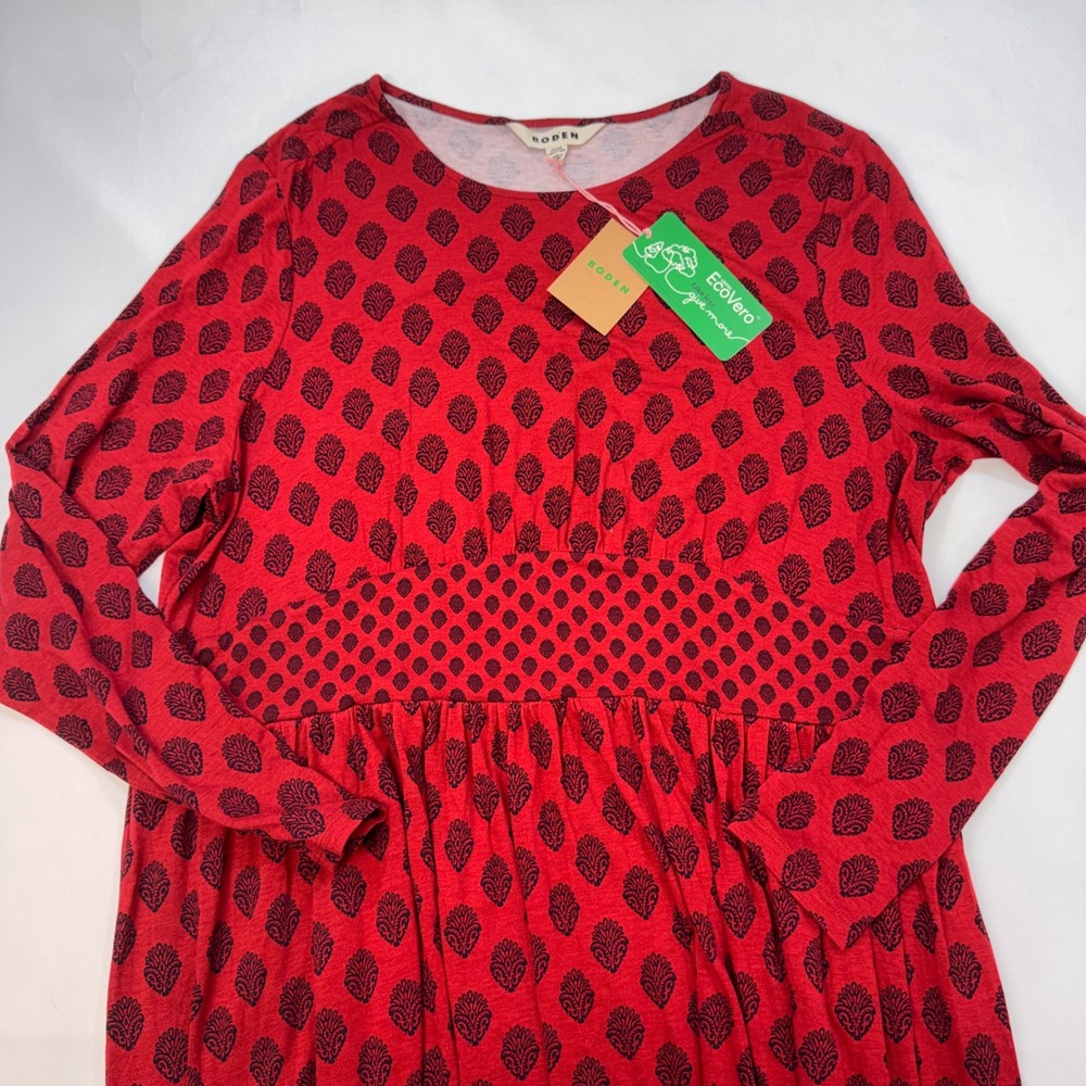 NEW Boden Thea Jersey Midi Dress Womens 20-22R Block Print Long Sleeve Pocket - Picture 6 of 12